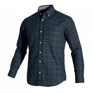 J. McLaughlin Men Dark Green Plaid Button Down Shirt Size Medium